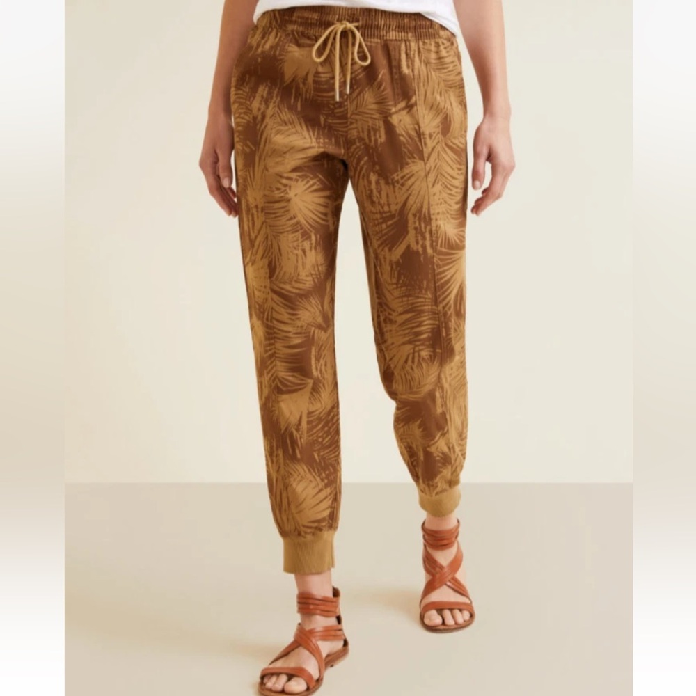 Garnet Hill Salt Washed Chino Joggers Floral Tropical Tan medium